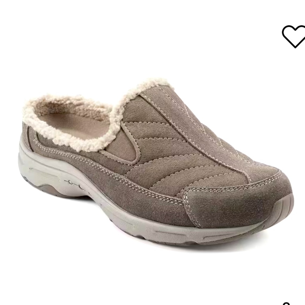 Easy Spirit Hotfuzz Slip-On Clogs – Faux Fur Lined, Taupe